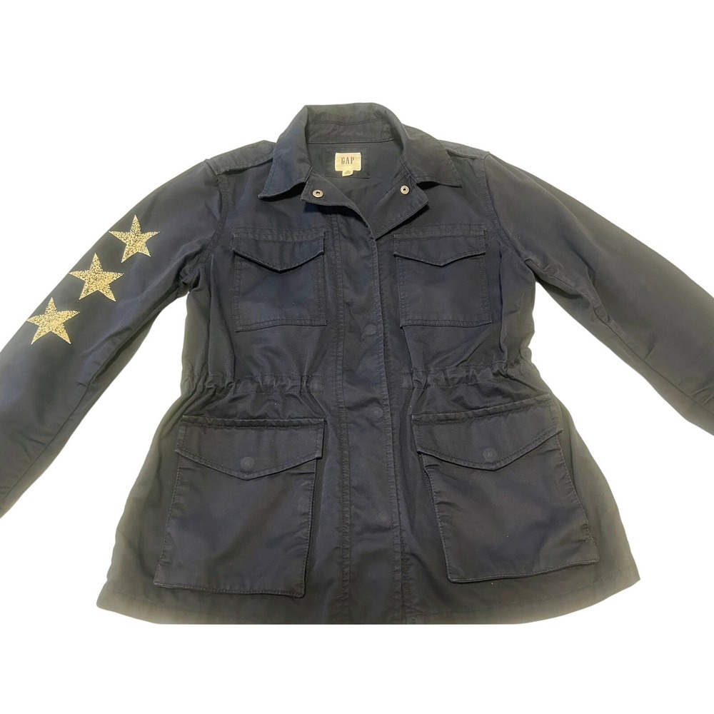 GAP USA Womens Navy Blue Utility Field Jacket Stars Stripes XS Petite